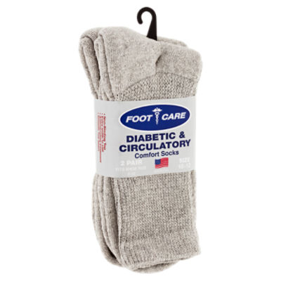 Foot Care Diabetic & Circulatory Grey Crew Comfort Socks, Size 10-13, 2 pair