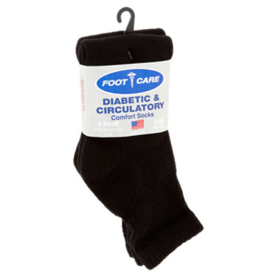 Foot Care Diabetic & Circulatory Quarter Black Comfort Socks, Size 10-13, 2 pair