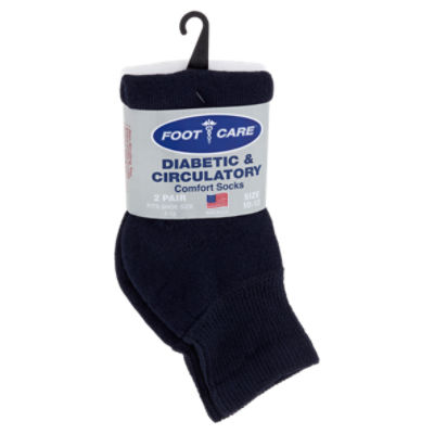 Foot Care Diabetic & Circulatory Navy/White Ankle-Quarter Comfort Socks, Size 10-13, 2 pair