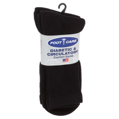 Foot Care Diabetic & Circulatory Black Crew Comfort Socks, Size 13-15, 2 pair