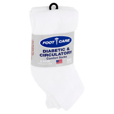 Foot Care Diabetic & Circulatory White Ankle-Quarter Comfort Socks, Size 13-15, 2 pair