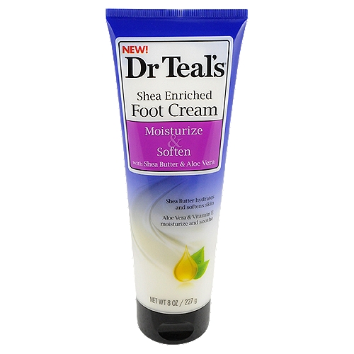 Dr Teal's Shea Butter & Aloe Vera Foot Cream with Pure Epsom Salt, 8 oz
Dr Teal's® Shea Enriched Foot Cream is formulated with shea butter, aloe vera & vitamin E to provide intense moisture and help prevent rough spots.
