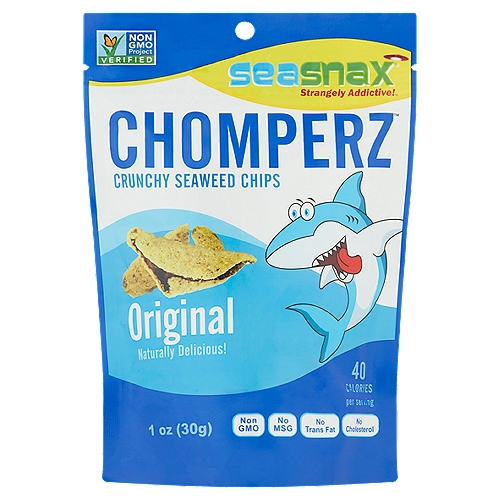 SeaSnax Chomperz Original Crunchy Seaweed Chips, 1 oz
Strangely Addictive!™

Naturally delicious!

Boldly Going Where No Seaweed Has Gone Before™

Chomp! Chomp!
SeaSnax Chomperz are the perfect bite-size snack. Delicious seaweed curls wrapped in rice and lightly seasoned with a pinch of sea salt.
More hearty and satisfying than popcorn, take Chomperz on your next trip, hike or work-out.
But don't be surprised if you find Chomperz... strangely addictive!