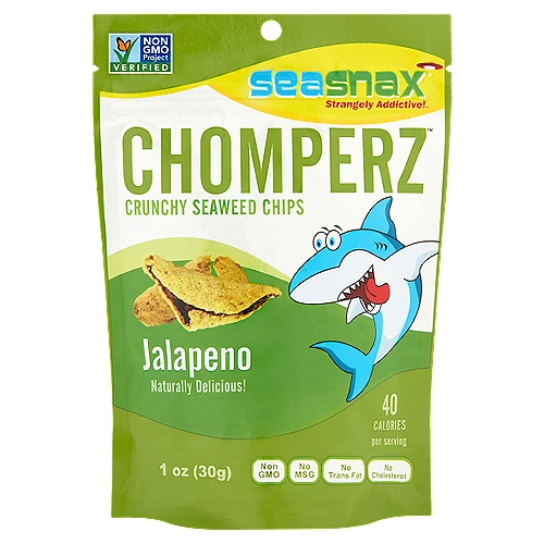 SeaSnax Chomperz Jalapeno Flavor Crunchy Seaweed Chips, 1 oz
Strangely Addictive!™

Naturally delicious!

Boldly Going Where No Seaweed Has Gone Before™

Chomp! Chomp!
SeaSnax Jalapeno Chomperz are the perfect bite-size snack. Delicious seaweed curls wrapped in rice and seasoned with a hint of sea salt and ground Jalapeno for a spicy kick.
More hearty and satisfying than popcorn, take Chomperz on your next trip, hike or work-out.
But don't be surprised if you find Chomperz... Strangely addictive!