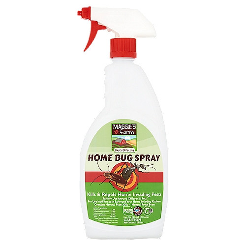 Maggie's Farm Simply Effective Home Bug Spray, 24 fl oz
Safe for use around children & pets*
*When used as directed

Maggie's Farm Home Bug Spray is a ready-to-use product that is lethal to bugs and repels the most common household pests. Using natural plant oils as the active ingredients in a water-based formula, it leaves no harmful residues.

Bugs are tough, but solutions should be simple and effective. Maggie's Farm is committed to offering products that are Simply Effective. It's as simple as that!

Product Overview
Kills & Repels: Ants (including carpenter ants), bed bugs, beetles, boxelder bugs, cockroaches, crickets, drain flies, earwigs, firebrats, fleas, flies, fruit flies, gnats, lady beetles, millipedes, mosquitoes, moths, pill bugs, silverfish, spiders, stink bugs, sticks and other crawling and flying pests.

Where To Use: In and around homes, including kitchens, bathrooms, laudry rooms, basements, garages, decks and patios. Around the outside perimeter at all possible pest entry points.