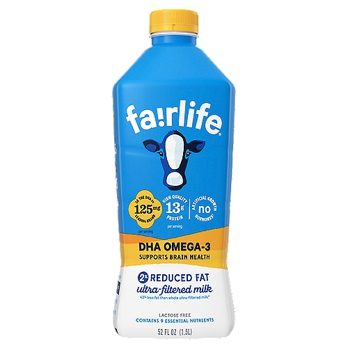 fairlife® 2% reduced fat ultra-filtered milk has 50% more protein and 50% less sugar than regular milk while still being incredibly delicious and satisfying.