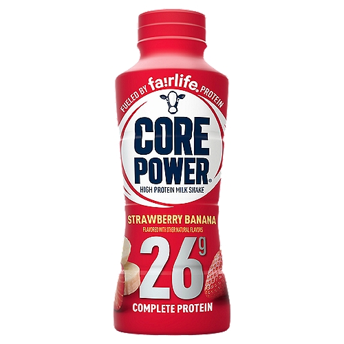 Core Power Protein Strawberry Banana 26g Bottle, 14 fl oz
What makes Core Power® so unique is pure, fresh fairlife ultra-filtered milk. With 26g of high quality complete protein and all 9 essential amino acids, Core Power helps build lean muscle and supports healthy recovery.

Whether you're working towards a new personal record or you're just trying to stay fit, you should make the most of your workouts, which includes your recovery.

That's why Core Power protein shakes are designed to help you refuel, rebuild, rehydrate and recover from your workout.

With Core Power Strawberry Banana, you get a protein shake that's packed with 26g of high quality protein, all 9 essential amino acids, electrolytes and a delicious blend of strawberry and banana. Its high quality protein from fairlife ultra-filtered milk helps you recover after each and every workout.

These delicious ready-to-drink protein shakes come in a variety of different flavors, so you can always satisfy your taste buds. And for those more intense workouts, we've got Core Power Elite - in a 14oz bottle, with 42g of high quality protein.

Fueled by fairlife ultra-filtered milk, Core Power is about helping you recover after a workout so you feel good and can tackle the rest of your day.

Work Hard. Recover Harder.

• A high protein shake with 26g of high quality protein fueled by fairlife ultra-filtered milk in each 14 fl oz bottle
• A delicious blend of strawberries and bananas all in a protein shake that helps you work hard, recover harder!
• 26g of high quality protein, all 9 essential amino acids, electrolytes, gluten free, lactose free
• 14 fl oz bottle
• Work Hard. Recover Harder.