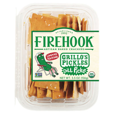Firehook Grillo's Pickles Dill Pickle Artisan Baked Crackers Limited Edition, 5.5 oz