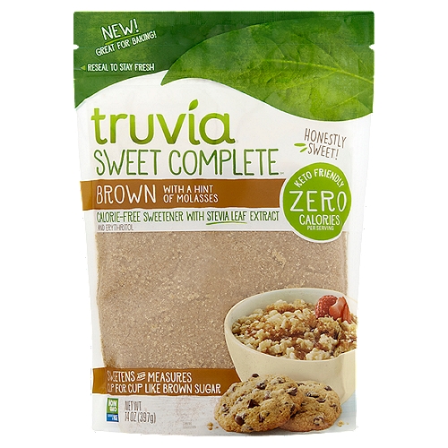 Truvia Sweet Complete Brown Calorie-Free Sweetener with Stevia Leaf Extract and Erythritol, 14 oz
Truvia® Sweet Complete™ Brown is a Calorie-Free Sweetener with a Hint of Molasses. Use It in Oatmeal, Cookies or wherever You Use Brown Sugar.