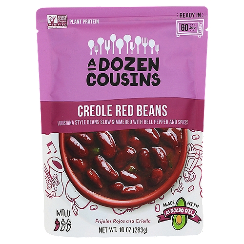 A Dozen Cousins Mild Creole Red Beans, 10 oz
Louisiana Style Beans Slow Simmered with Bell Pepper and Spices
