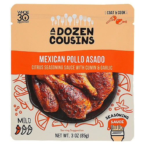 A Dozen Cousins Mild Mexican Pollo Asado Seasoning Sauce, 3 oz
Citrus Seasoning Sauce with Cumin & Garlic