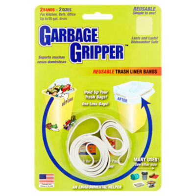 Garbage Gripper Reusable Trash Liner Bands, 2 count