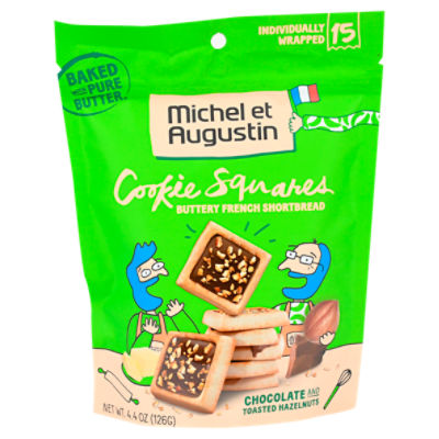 Michel et Augustin Chocolate and Toasted Hazelnuts Cookie Squares, 15 count, 4.4 oz