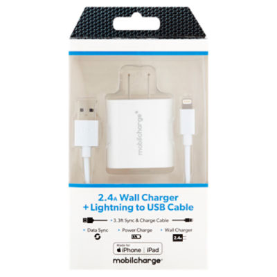 Mobilcharge 2.4A Wall Charger + Lightning to USB Cable