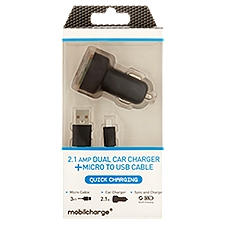Mobilcharge 2.1 Amp Dual Car Charger + Micro to USB Cable