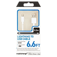 Mobilcharge Lightning to USB Cable, 6.6 ft, 1 Each