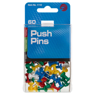 Ava Assorted Colors Push Pins, 60 count