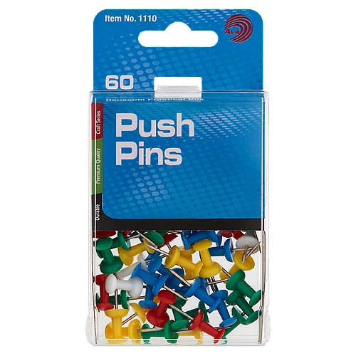 Ava Assorted Colors Push Pins, 60 count