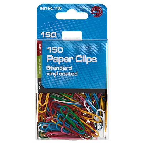 Ava Standard Vinyl Coated Paper Clips, 150 count