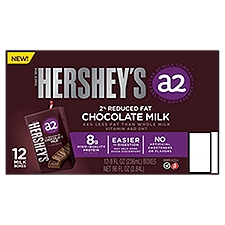 HERSHEY'S a2 Milk 2% Reduced Fat Chocolate Milk, 8 fl oz, 12 count