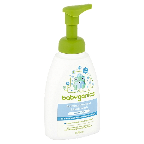 Babyganics Gentle & Mild Shampoo + Body Wash, 16 fl oz
Formulated without: parabens, sulfates, phthalates, mineral oil, petrolatum, dyes, fragrances

Discover which of our ingredients are Certified Organic on back panel.