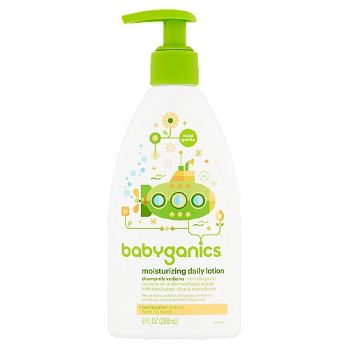 Babyganics Moisturizing Daily Lotion, 9 fl oz
NeoNourish® 100% natural seed oil blend is designed to help nurture and support the unique needs of baby's skin.