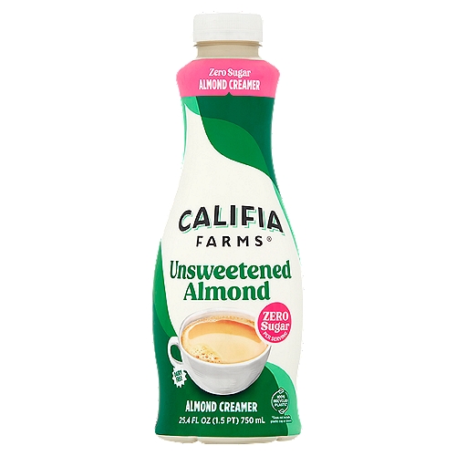 CALIFIA FARMS Unsweetened Almondmilk Creamer, 25.4 fl oz
You want to taste your coffee, not your creamer. We gotcha. Our Unsweetened Almondmilk Creamer gives you the creaminess you crave with no dairy, no sugar, and no specific flavor. You get a creamy cup that lets the flavors of your coffee shine through, pure and simple.
This deliciously unsweetened plant-based creamer lightens your brew with a creamy swirl that blends smoothly into hot or iced coffee adding body and richness. Made from scratch using simple plant-based ingredients like whole, raw almonds, Unsweetened Almondmilk Creamer has a naturally mild, pure taste, and just a hint of a nutty finish — so you can taste more of what you're really drinking.