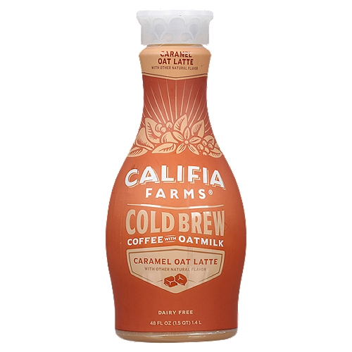 CALIFIA FARMS Caramel Oat Latte Cold Brew Coffee with Oatmilk, 48 fl oz
Smooth cold brew blends with creamy oat milk plus an indulgent swirl of real caramel, it's your favorite iced coffee that's ready when you are. Made with 100% arabica coffee beans that are Rainforest Alliance Certified. You get a balanced, less acidic cup of coffee that's as ethical as it is delicious.
We did the brewing and the blending for you, just pour over ice and enjoy! Dairy-free, plant-based and oh so easy to love.