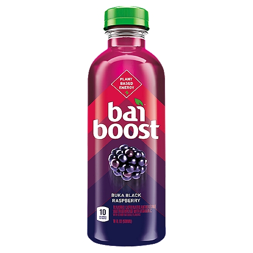 Bai Boost Buka Black Raspberry Flavored Caffeinated Antioxidant Water Beverage, 18 fl oz
Fuel up on the good stuff. Like plant-based energy from white tea extract, with 110 mg of caffeine, no artificial sweeteners and 10 calories. With this in your tank, you'll be unstoppable. At Bai, we've reimagined and expanded water's superpowers beyond basic hydration. Bai® beverages are antioxidant, plant-powered infusions that deliver more than you ever expected from regular H2O. We wondered what water could truly become, and then we made it. Bai, It's WonderWater™. Now, get the boost of energy you need and the great taste you want with Bai Boost™, available in three exotic fruit flavors: Buka Black Raspberry, Watamu Strawberry Watermelon and Togo Tangerine Citrus. Bai Boost is made with clean ingredients including plant-based energy from tea extract to help get you charged up. With 110mg of caffeine (as much as a cup of coffee) from tea extract, plus all the hydration beneﬁts of a water beverage, Bai Boost is antioxidant-infused with a good source of vitamin C, and contains 1 gram of sugar per bottle. With no artificial flavors or sweeteners, Bai Boost delivers a refreshing, delicious flavor for those seeking better alternatives to high-calorie drinks containing synthetic caffeine not found in nature. Feel good about getting a plant-based energy boost with the great taste of Buka Black Raspberry, Watamu Strawberry Watermelon and Togo Tangerine Citrus flavored infusions from Bai Boost! Everyone at Bai® is committed to bringing this world to life. It's a future too marvelous to exist only in our imaginations. We want everyone to be able to experience it. Bai's approach to innovation guides us in our quest. We are eager to find new ways to translate modern wellness trends into tasty drinks everyone can enjoy. Because that's the only way to make this world of better beverages a reality.  And with every sip you take, we all are one step closer to our envisioned future.