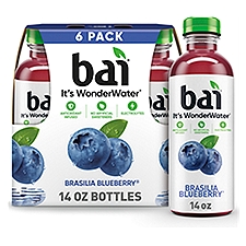 Bai Flavored Water, Brasilia Blueberry, Antioxidant Infused Beverage, 14 fl oz Bottles, 6 Pack