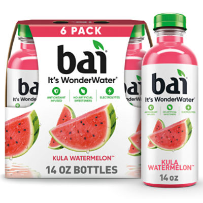 Bai Flavored Water, Kula Watermelon, Antioxidant Infused Beverage, 14 fl oz Bottles, 6 Pack
