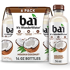 Bai Coconut Flavored Water, Molokai Coconut, Antioxidant Infused Beverage, 14 fl oz Bottles, 6 Pack