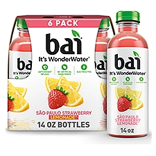 Bai Flavored Water, São Paulo Strawberry Lemonade, Antioxidant Infused, 14 fl oz Bottles, 6 Pack