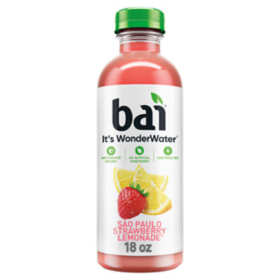 Bai Flavored Water, São Paulo Strawberry Lemonade, Antioxidant Infused, 18 Fluid Ounce Bottle, 18 Fluid ounce