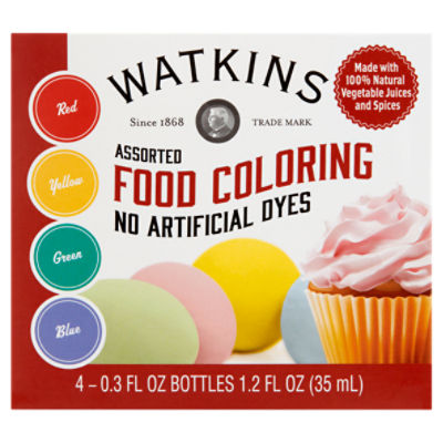 Watkins Assorted Food Coloring, 4 - 0.3 fl oz bottles, 1.2 fl oz