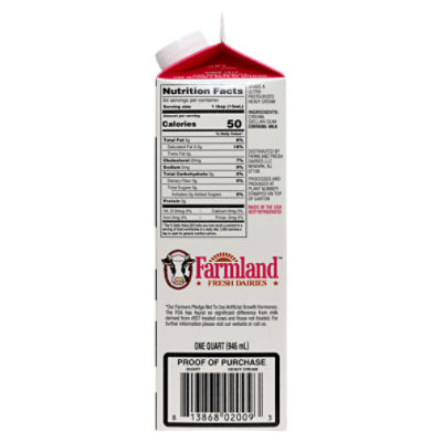 Farmland Fresh Dairies Half and Half, 1 quart