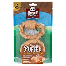 Harvest Moon 4.5'' Hide Free Puffed Peanut Butter Braided Rings, Dog Chews, 5.6 Ounce