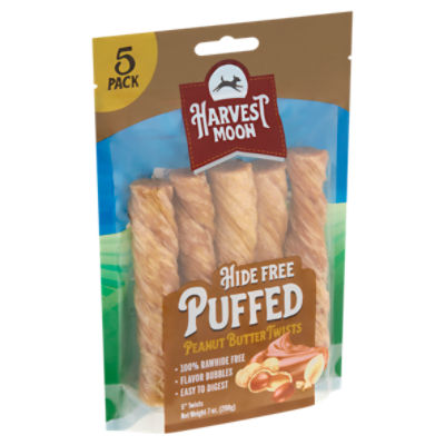 Harvest Moon 5'' Hide Free Puffed Peanut Butter Twists Dog Chews, 5 count, 7 oz