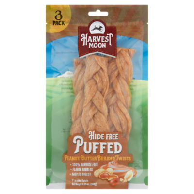 Harvest Moon Hide Free Puffed Peanut Butter 7'' Braided Twists, 3 count