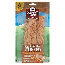 Harvest Moon Hide Free Puffed Peanut Butter 7'' Braided Twists, 3 count, 6.35 oz