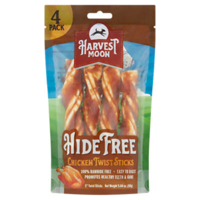 Harvest Moon Hide Free 5'' Chicken Twist Sticks Dog Treats, 4 count, 5.64 oz