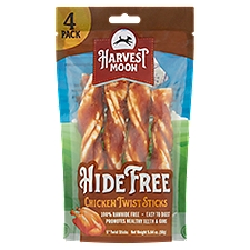 Harvest Moon Hide Free 5'' Chicken Twist Sticks Dog Treats, 4 count, 5.64 oz