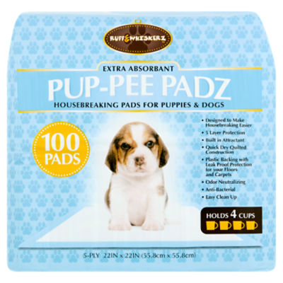 Ruff & Whiskerz Pup-Pee Padz Extra Absorbant 5-Ply Housebreaking Pads for Puppies & Dogs, 100 count, 100 Each