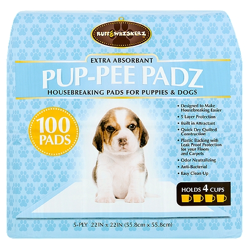 Ruff & Whiskerz Pup-Pee Padz Extra Absorbant 5-Ply Housebreaking Pads for Puppies & Dogs, 100 count