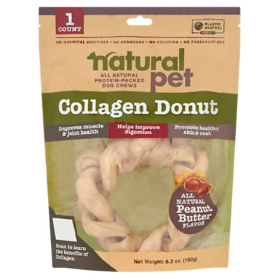 Natural Pet Peanut Butter Flavor Collagen Donut Dog Chews, 6.3 oz