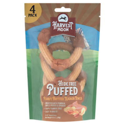 Harvest Moon Hide Free Puffed Peanut Butter 3.25" Kabob Rings, 4 count, 4.6 oz