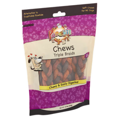 Poochie Chews Mini Triple Braid Beefhide Treats for Dogs Value Pack, 10