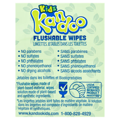 Kandoo Kids Sensitive Flushable Wipes, 2 pack, 100 count
