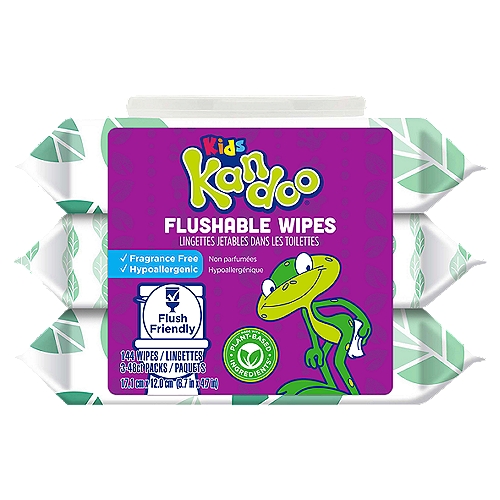 Kandoo Kids Flushable Wipes, 48 count, 3 pack
