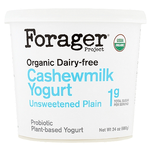 Forager Project Organic Dairy-Free Unsweetened Plain Cashewmilk Yogurt, 24 oz
Probiotic Plant-Based Yogurt

Live Active Cultures:
S. Thermophilus, L. Bulgaricus, L. Acidophilus, Bifidus, L. Lactis, L. Plantarum.

Our creamy cashewmilk yogurt is traditionally cultured using organic cashews & live active probiotics. It's perfect on its own or as part of your favorite recipe.

Simple, whole, organic ingredients. Think about your food.